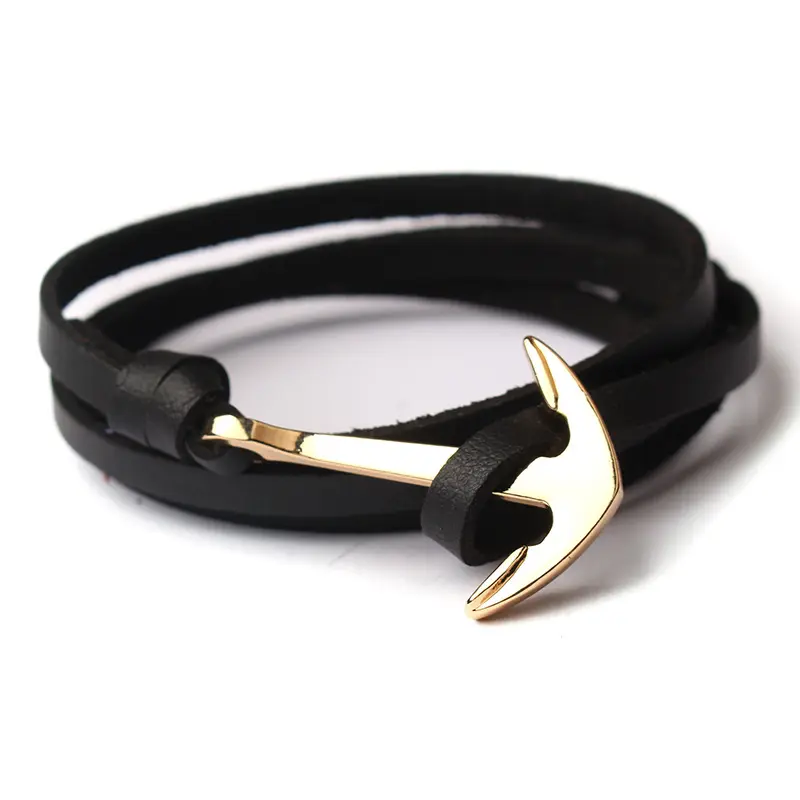 European Popular Handmade Custom Pu Leather Anchor Bracelet For Men