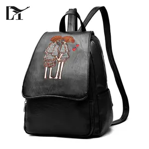 फैशनेबल Backpacks के बैग महिलाओं मोरक्को काले पु युगल किशोर लड़कियों के लिए पैटर्न कैनवास चमड़ा बैग