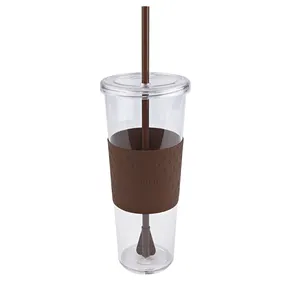 阿里巴巴畅销新品硅胶防滑套装白色透明吸管塑料咖啡杯