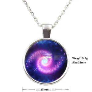 Silver Chain Galaxy Pendant Necklace Space Spiral Galaxy Pendant Solar System Jewelry Glass Dome Universe Nebula Necklace