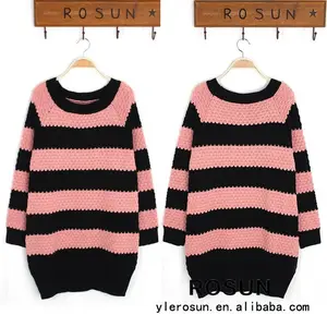 rosa e preto novo estilo listrado feio o projeto natal knittig camisola de lã e para as meninas
