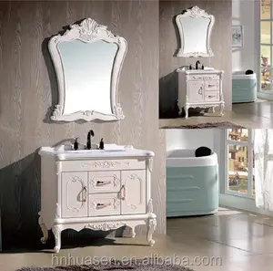 Floor Mounted Ivory Classic PVC Bathroom Vanities and Cabinets (HS-8003)