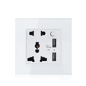 Polvo inteligente 15 Amp eléctrico Multi Panel de vidrio templado de pared Universal enchufe de salida