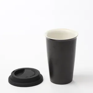 Mug Kopi Minimalis, Dinding Ganda Keramik dengan Tutup Silikon