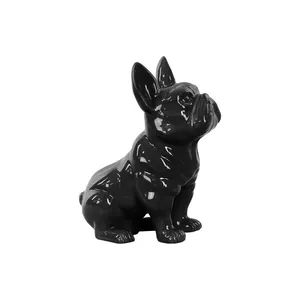 光泽黑色完成陶瓷坐法国斗牛犬雕像