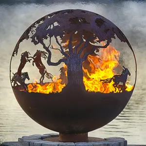 JH-Mech pozzo del fuoco sferico Design personalizzato Patio a legna Premium Landscape Backyard Laser Cutting Steel Fire Pit Sphere