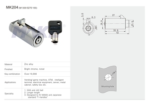 Cilindro de cerradura de llave tubular redondo MK204, máquina expendedora/máquina de juego, cerradura de perno de barril para cajero automático/gabinete de metal - Product Image 3