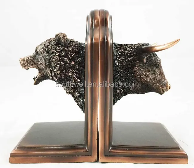 Wall Street Bull und Bär Buchstützen Set Bronze