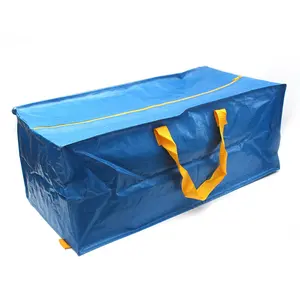 अतिरिक्त बड़े नीले जिपर और समायोज्य पट्टियाँ के साथ पीपी बुना बैग ले जाना