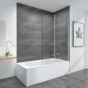 Paroi de <span class=keywords><strong>douche</strong></span> pliante en verre sans cadre pour <span class=keywords><strong>baignoire</strong></span>, avec charnières de porte de salle de bain à 3 panneaux, modèle China Blossom - Product Image 3