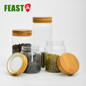 Juego de <span class=keywords><strong>botes</strong></span> de cocina apilables, 4 frascos de vidrio transparente, tapa de bambú hermética para el hogar - Product Image 5