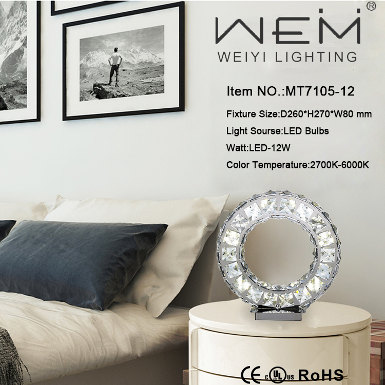 2017 Vente Chaude En Acier Inoxydable 12 W Moderne Led Anneau Lampe de Table En Cristal