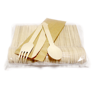 Restaurante de comida rápida Juego de cubiertos desechables de madera biodegradables ecológicos de 6,5 pulgadas con cuchillo Tenedor Cuchara Logotipo de estampado en caliente - Product Image 3