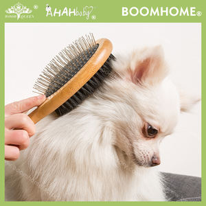 Spazzola per animali domestici spazzola per cani da toelettatura in setola di cinghiale a doppio lato in bambù e perni in metallo con logo personalizzato fornitore - Product Image 3