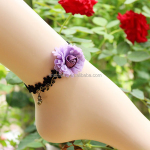 गोथिक शैली काला फीता बैंगनी रंग के फूल पायल - Product Image 1