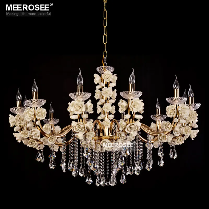 MEEROSEE Franse Gold Crystal Flower Kroonluchter Bruiloft Kandelaar Groothandel MD2646