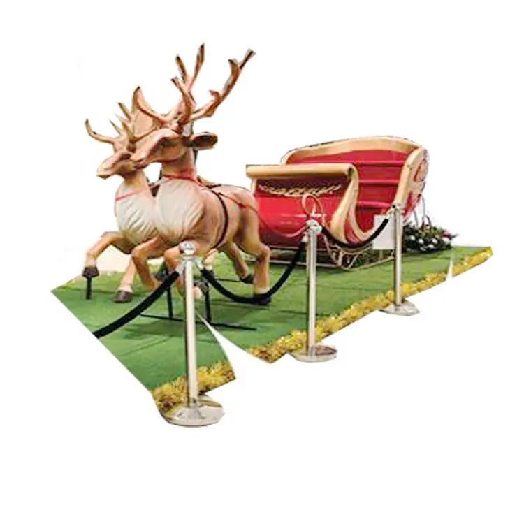 Santa sleigh de ouro feito a mão, rena enorme, decoração de Natal interna e externa