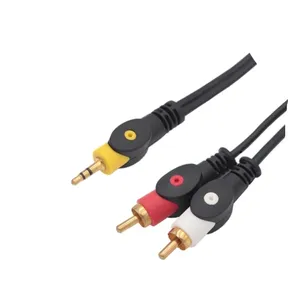 Kualitas Tinggi Berlapis Emas Bentuk Mata Ikan 3.5MM Ke 2RCA Hitam Kabel Video Audio AV RCA