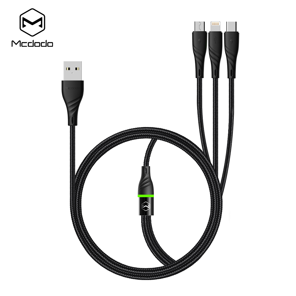 Mcdodo 2.4A Rapide Charge Led Éclairage Tressé En Nylon Multi Chargeur Câble 3 En 1 Câble Usb À Vendre