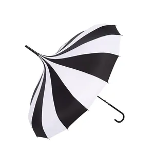 Parapluie pagode droit à rayures blanches/noires, ouvert à la main, 22 pouces x 16K, 4 couleurs, nouveauté 2023