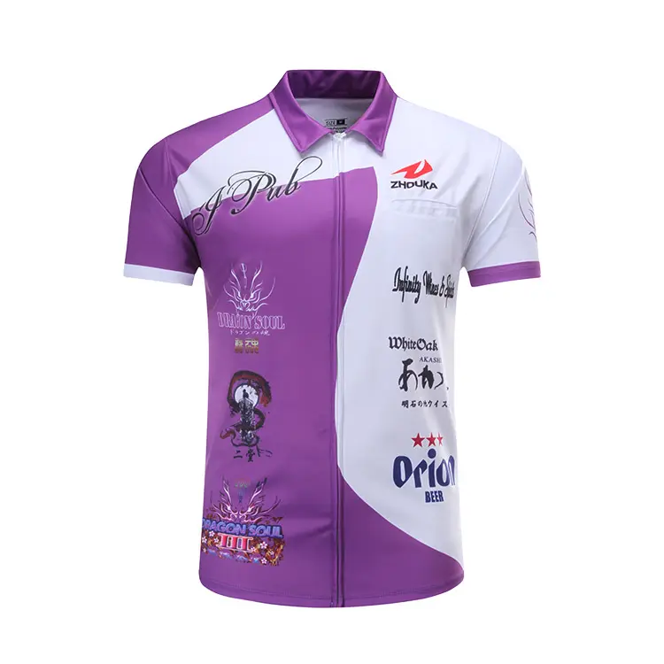 Design Your Own Custom Purple And White Dart Shirts Jersey Polo With Pockets For Team Sublimation Dart T shirt