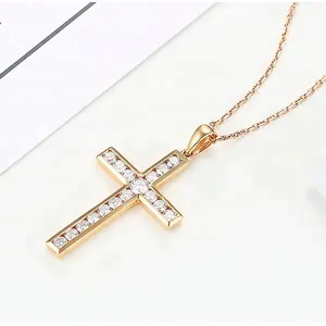 Groothandel 925 Zilver Bulk Koop Vergulde Cz Stone Gold Jesus Cross Voor Mannen Ketting Hanger