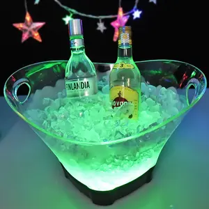 Nachtclub Bar Party Luxe Grote 12L Hart Vorm Acryl Ps Plastic Bier Drank Oplaadbare Decoratieve Lichtgevende Led Ijsemmer