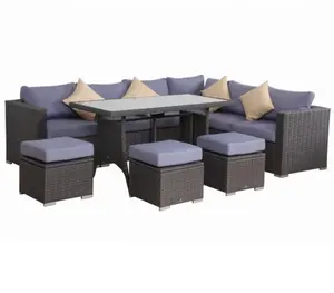Nuevo Modelo de 7 plazas sofá de ratán conjunto de muebles de jardín al aire libre fotos