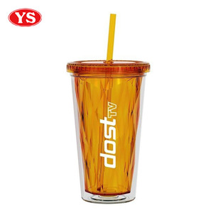 Promotional 16oz Plastic Beverage Tumbler with Lid and Straw
