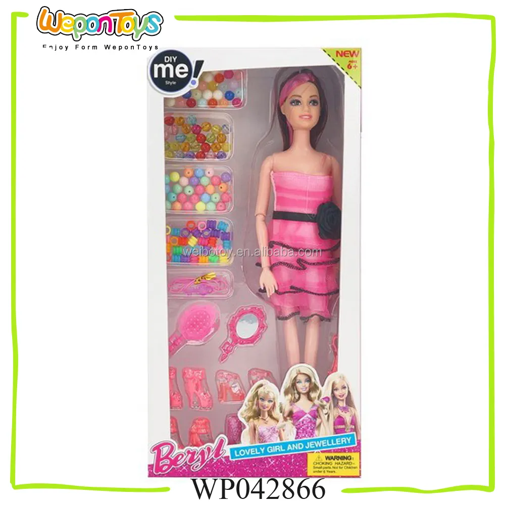 Keselamatan boneka dengan bead mainan bermain set untuk gadis 6 sendi bergerak boneka plastik fashion boneka set
