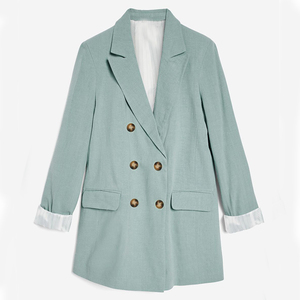 OEM Donne Doppio Petto <span class=keywords><strong>Blazer</strong></span> <span class=keywords><strong>con</strong></span> Pantaloni Abito di Lino - Product Image 3