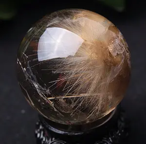 Natural Clear Hair Rutilated & Phantom Crystal Ball SPHERE Quartz Specimen