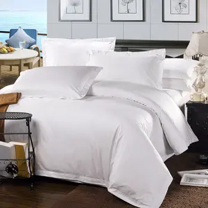 酒店床上用品套装豪华100% 纯棉羽绒被套平板床单枕套双床单枕套