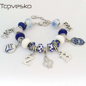 Zeta Phi Beta 1920 Dove ZOB Sorority European Style Beaded <strong>Charm</strong> <strong>Bracelet</strong> w Extend Closure and Lamp Work Glass <strong>Beads</strong> <strong>Bracelets</strong> - Product Image 2
