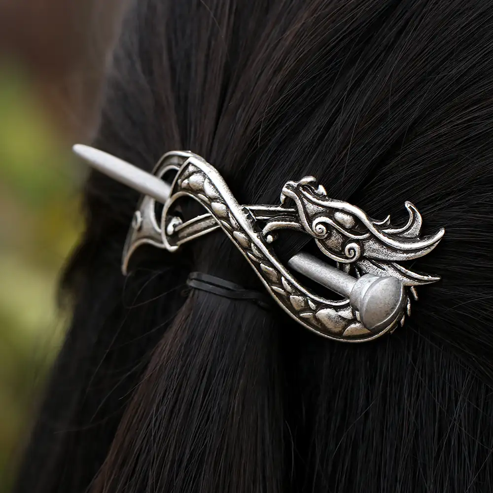 Viking Norse Naga Tak Terbatas Jepit Rambut Antik Stik Perak Klip Rambut Geser untuk Wanita Aksesori Rambut Hadiah Perhiasan