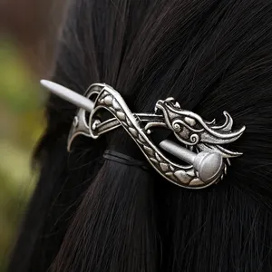 Заколки для волос в стиле викингов, скандинавские бесконечные драконы, винтажная античная серебряная заколка-слайдер для женщин, аксессуары для волос, ювелирные изделия в подарок