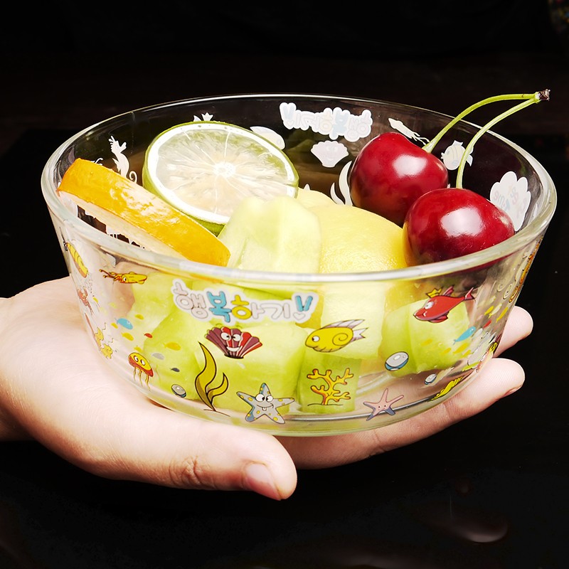 Slant Cut Glass Bowl,Glass Dessert bowl,Glass Terrarium glass salad bowl  with print