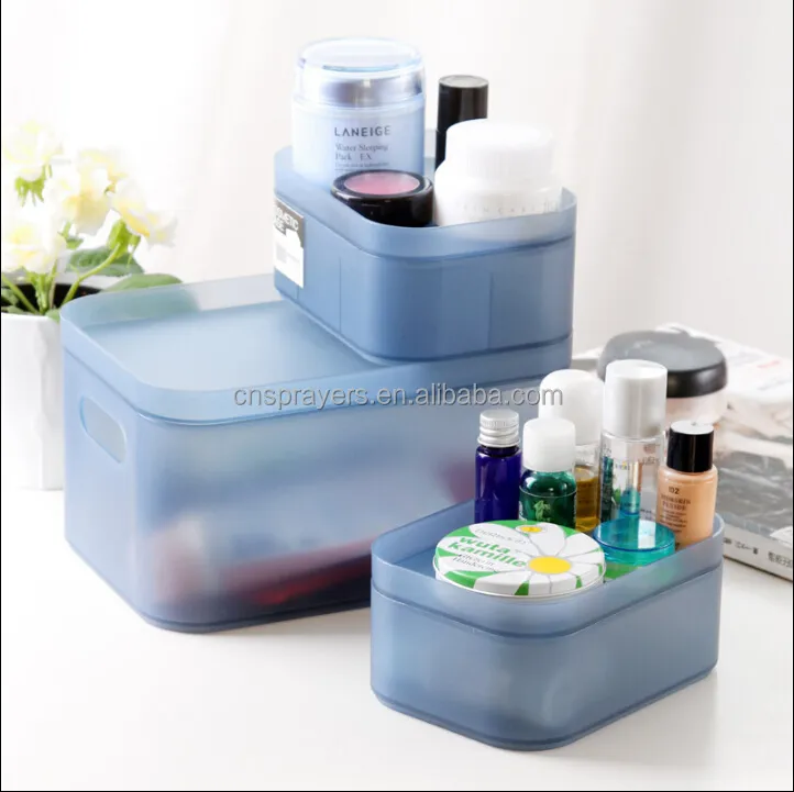 PCR Hot Seller Plastic Small Transparent frosted plastic storage box for cosmetics plastic storage bins