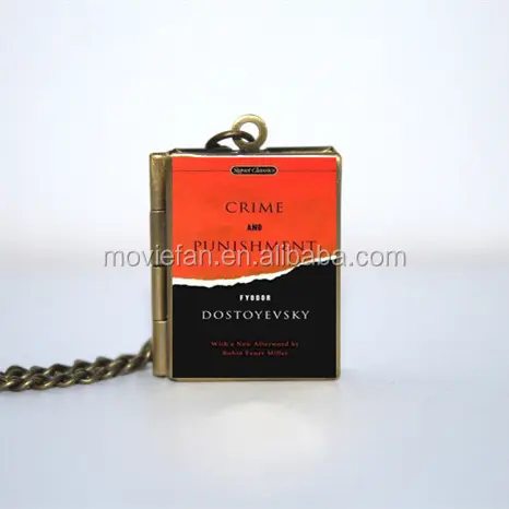 Crime and Punishment Book cover Locket Necklace mini book necklace keyring silver & BRONZE tone