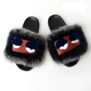 핫 Jtfur 도매 Women 퍼 워터 슬라이드의 Warm Non-slip 제 Monster Fox Fur 슬리퍼