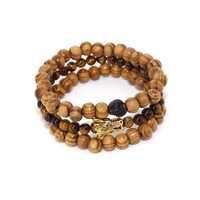3 pcs/pack Perles en bois Tête de dragon noire Tête de dragon Perles d'oeil de tigre Bracelet en pierre naturelle Pack pour hommes et femmes