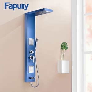 Fapully ก๊อกน้ำสุขภัณฑ์แผงผนังห้องน้ำติดผนังสีฟ้ามหาสมุทรอาบน้ำแผง