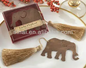 "Lucky Elephant" Metal Bookmark with Elegant Gold Silk Tassel