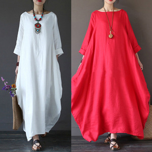 Wholesale Pure Color Women <strong>Linen</strong> <strong>Dress</strong> Comfortable Plus Size <strong>Maxi</strong> Loose <strong>Linen</strong> <strong>Dress</strong> - Product Image 6