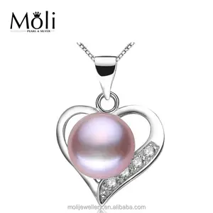 Alloy Heart Design Zircon Purple Bread Freshwater Pearl Pendant with CZ for Summer Gift