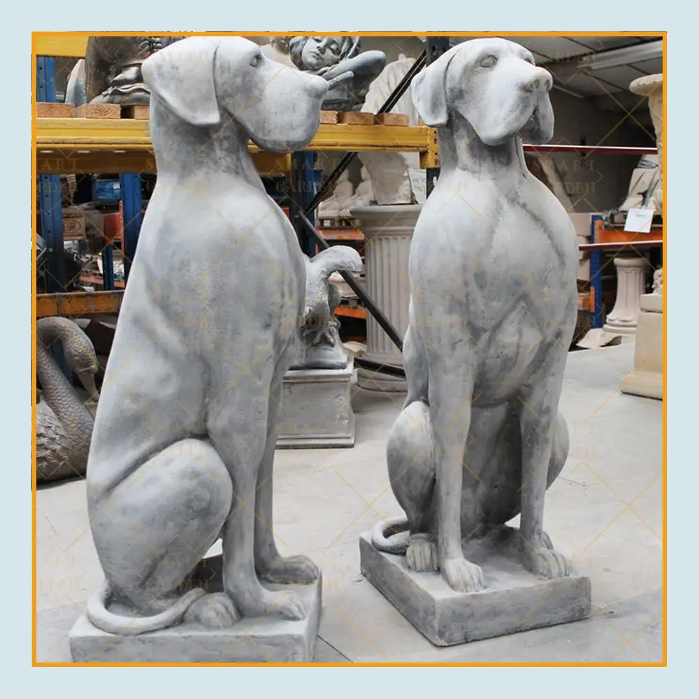 Home Gate dekorative lebensgroße Tiers kulptur antike Bronze weiß sitzenden Hund Willkommen statue