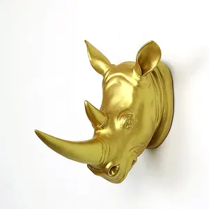 중국 공급 업체 Yayun 만든 골드 수지 코뿔소 벽 장식 동물 머리