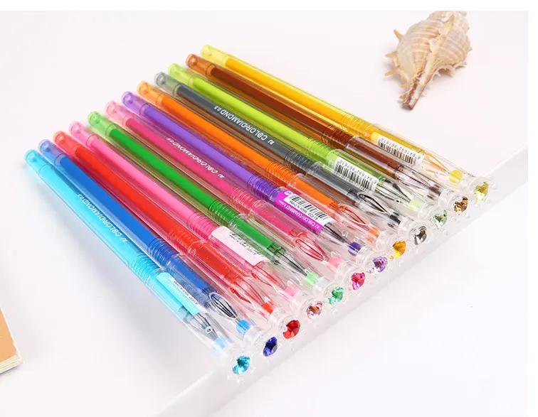 Wholesale plastic 12 pack multi color ink pens crystal gel pen with diamond refill