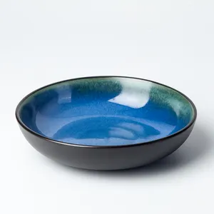 Piring Glossy 6 Inci Lapisan Warna Keramik Bulat Biru