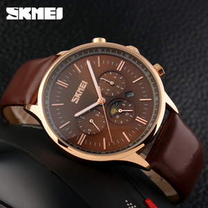 OEM Cuero genuino negro esfera de un <span class=keywords><strong>reloj</strong></span> para hombre fecha <span class=keywords><strong>reloj</strong></span> con <span class=keywords><strong>3</strong></span> ojos de fase Lunar - Product Image 2